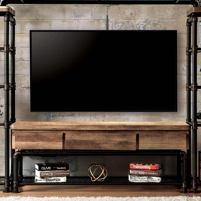 Stonehedge Industrial Pipe Inspired TV Stand For TVs Up To 60" Black/Natural - HOMES: Inside + Out