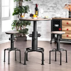3pc Regalla Industrial Bar Height Dining Table Set Antique Black/Natural Tone - HOMES: Inside + Out
