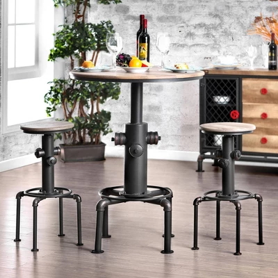 3pc Regalla Industrial Bar Height Dining Table Set Antique Black/Natural Tone - HOMES: Inside + Out