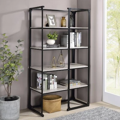 72.25" Havano 4 Shelf Open Industrial Bookcase Matte Black/Light Gray - HOMES: Inside + Out