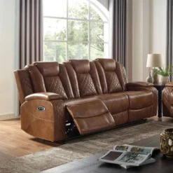 Edanola Upholstered Sofa With 2 Power Recliner And USB Plug Brown - HOMES: Inside + Out