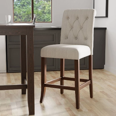 2pk Brandta Button Tufted Counter Height Barstool Beige/Rustic Oak - HOMES: Inside + Out - Image 2