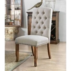 2pk Shelia Nailhead Trim Upholstered Side Chairs Rustic Pine/Ivory - HOMES: Inside + Out
