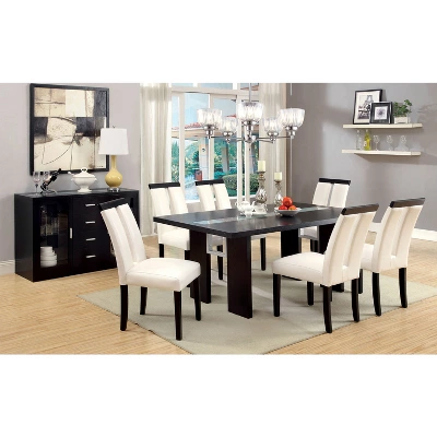 7pc Stevenson Glass Insert Open Shelf W/Led Lights Dining Table Set Black - HOMES: Inside + Out - Image 7