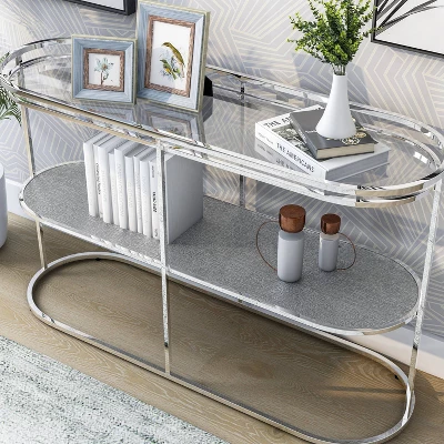 Yarmuth Glam 1 Shelf Sofa Table Chrome - HOMES: Inside + Out - Image 3