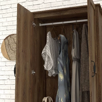 Nurembo 1 Drawer Wardrobe Closet Distressed Walnut - HOMES: Inside + Out - Image 5