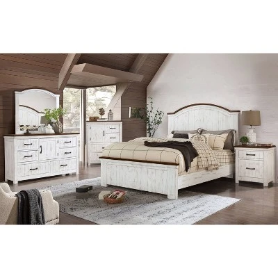 2pc Queen Willow Rustic Bedroom Set Distressed White/Walnut - HOMES: Inside + Out - Image 4