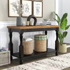 Philoree Wooden Traditional Sofa Table Antique Black And Oak - HOMES: Inside + Out