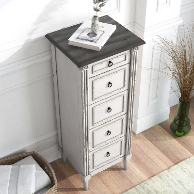 Magg 4 Drawer Jewelry Chest With Flip Up Mirror Antique White/Antique Gray Two Tone - HOMES: Inside + Out - Image 2