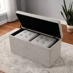 Hilltop Storage Bench With 2 Ottomans Beige - HOMES: Inside + Out