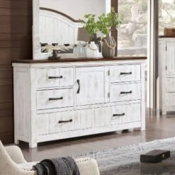 Willow Rustic 6 Drawer Dresser Distressed White/Walnut - HOMES: Inside + Out