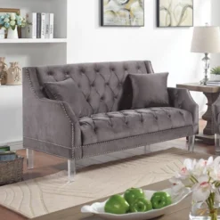 Pernice Button Tufted Chenille Loveseat Gray - HOMES: Inside + Out