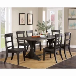 7pc Strasbourg Rustic Dining Table Set Antique Black - HOMES: Inside + Out