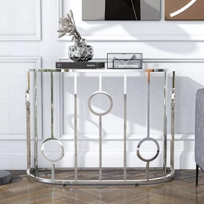 Oakmonte Mirrored Semi Circle Sofa Table Chrome - HOMES: Inside + Out - Image 2