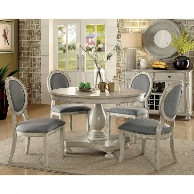 5pc Gordon Transitional Round Dining Set Antique White/Gray - HOMES: Inside + Out
