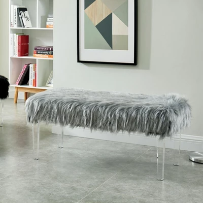 42" Korbin Faux Fur Like Glam Bench Gray - HOMES: Inside + Out