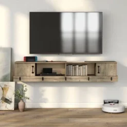 Bajwal Rustic 2 Door Floating TV Stand For TVs Up To 70" Weathered Oak - HOMES: Inside + Out