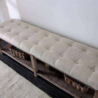 Wixam Tufted Bench Beige/Brown - HOMES: Inside + Out - Image 3