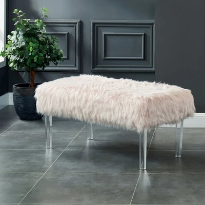 42" Korbin Faux Fur Like Glam Bench Pink - HOMES: Inside + Out