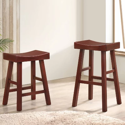 Set Of 2 24" Lille Seat Height Saddle Stools Dark Cherry - HOMES: Inside + Out - Image 2