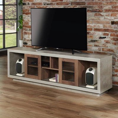 Valla Industrial TV Stand For TVs Up To 70" Distressed Walnut/Cement - HOMES: Inside + Out