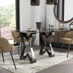 58" Poppy Hill Modern Rectangle Glass Top Dining Table Black/Gray - HOMES: Inside + Out