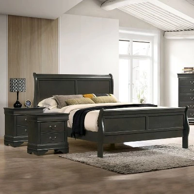 3pc Sliver Sleigh Bed With 2 Nightstands - HOMES: Inside + Out