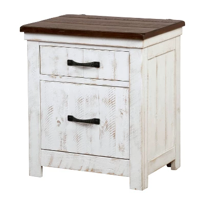 3pc Willow Rustic Bedroom Set With 2 Nightstands Distressed White/Walnut - HOMES: Inside + Out - Image 2