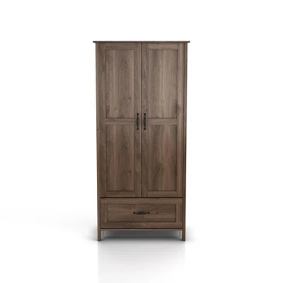 Nurembo 1 Drawer Wardrobe Closet Distressed Walnut - HOMES: Inside + Out - Image 7