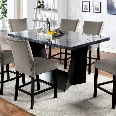 70" Westlie Rectangular Genuine Marble Top Counter Height Table Gray/Black - HOMES: Inside + Out