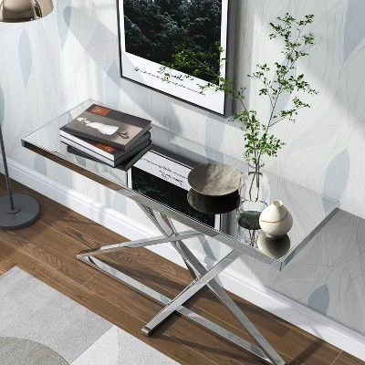 Drubeck Mirrored Rectangle Sofa Table Chrome - HOMES: Inside + Out - Image 3