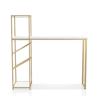 Bennis Bar Table With Wine Shelves High Gloss White/Gold Coated - HOMES: Inside + Out - Image 2