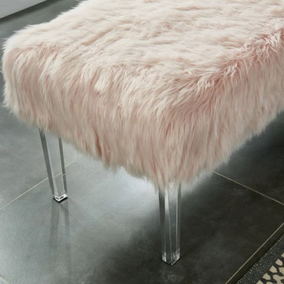 42" Korbin Faux Fur Like Glam Bench Pink - HOMES: Inside + Out - Image 2