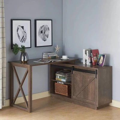 Sevyn Transitional L Shape Desk Walnut Oak - HOMES: Inside + Out