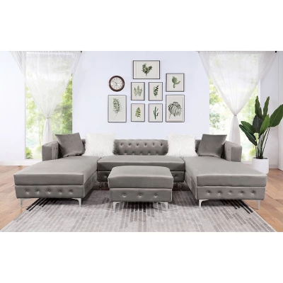 Elmhurst U Shaped Deep Button Tufted Sectional With Ottoman - HOMES: Inside + Out