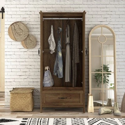 Nurembo 1 Drawer Wardrobe Closet Distressed Walnut - HOMES: Inside + Out - Image 4
