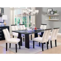 7pc Stevenson Glass Insert Open Shelf W/Led Lights Dining Table Set Black - HOMES: Inside + Out