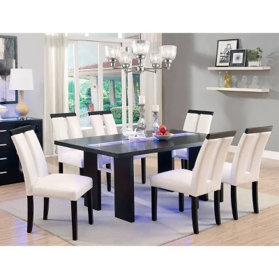 7pc Stevenson Glass Insert Open Shelf W/Led Lights Dining Table Set Black - HOMES: Inside + Out
