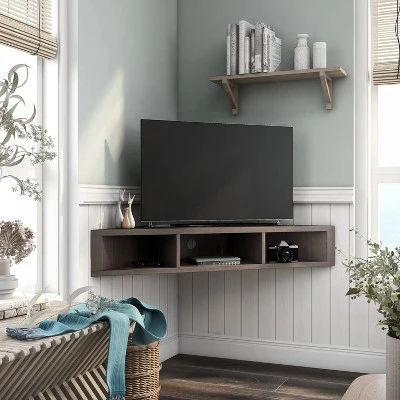 Tybo Open Shelves Corner Floating Console Fits Tv's Up To 50" - HOMES: Inside + Out - Image 5