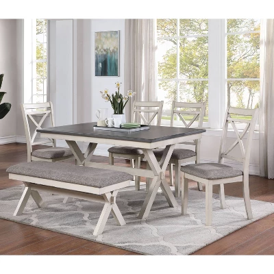 60" Arga Transitional Wood Dining Table Gray/Antique White - HOMES: Inside + Out - Image 3