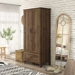 Nurembo 1 Drawer Wardrobe Closet Distressed Walnut - HOMES: Inside + Out