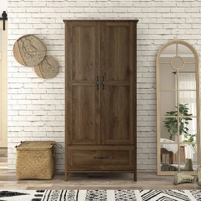 Nurembo 1 Drawer Wardrobe Closet Distressed Walnut - HOMES: Inside + Out - Image 2